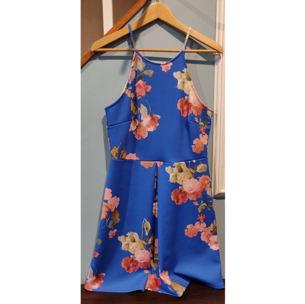 Soprano Dress Junior's Large Floral Blue Sleevel